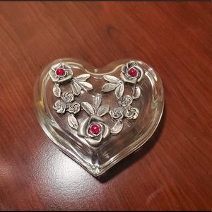 Glass Heart With Pewter Rose jewelry Box